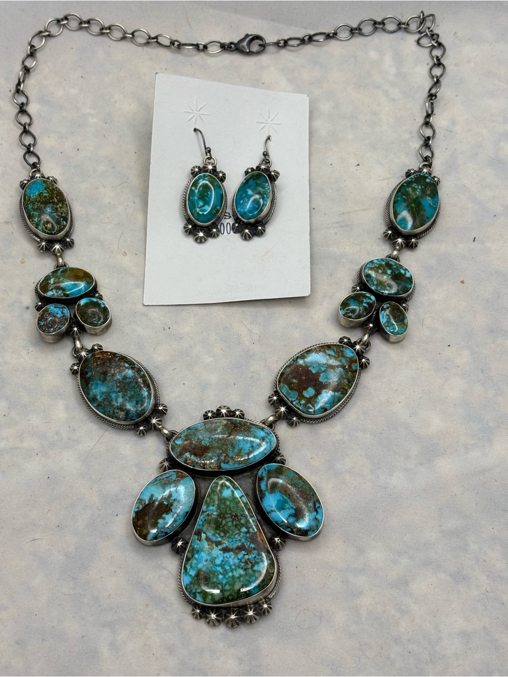 Sterling Silver Turquoise Statement Necklace and Earring Set